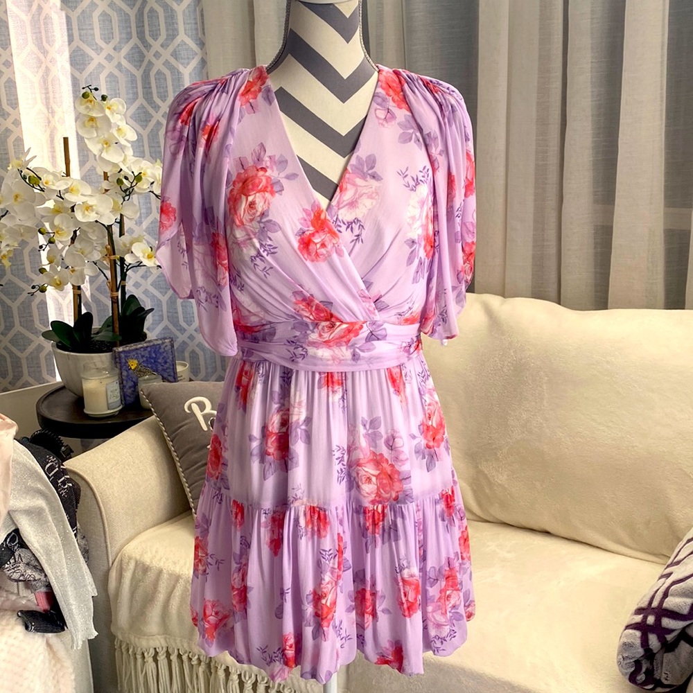 Ever New Melbourne Watercolour Rose Garden Lavender Mini Bubble Dress